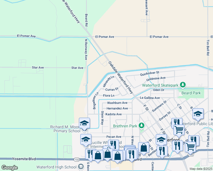 map of restaurants, bars, coffee shops, grocery stores, and more near 1013 Forestal Lane in Waterford