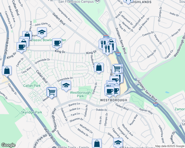 map of restaurants, bars, coffee shops, grocery stores, and more near in South San Francisco