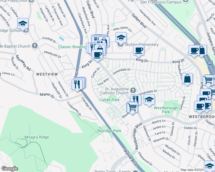 map of restaurants, bars, coffee shops, grocery stores, and more near 3771 Cork Place in South San Francisco