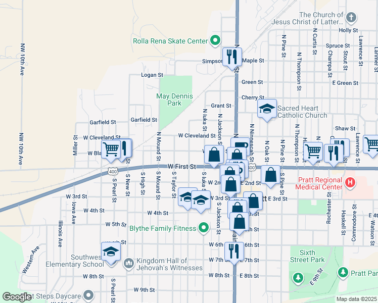 map of restaurants, bars, coffee shops, grocery stores, and more near 199 North Hamilton Street in Pratt