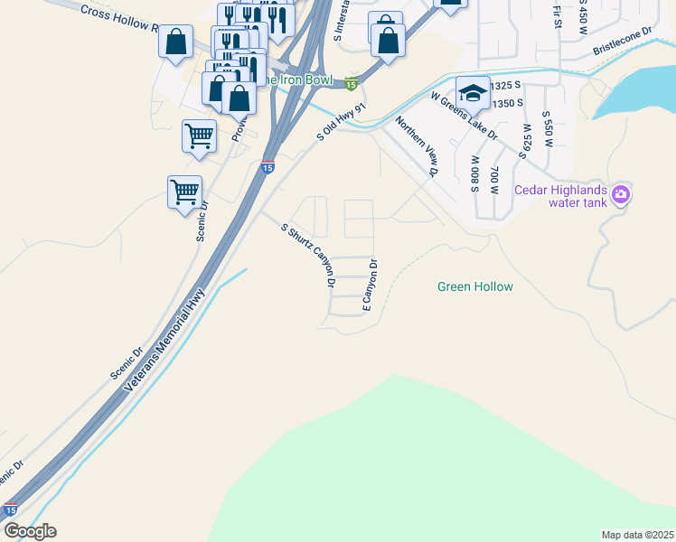 map of restaurants, bars, coffee shops, grocery stores, and more near 1416 West 1700 South in Cedar City