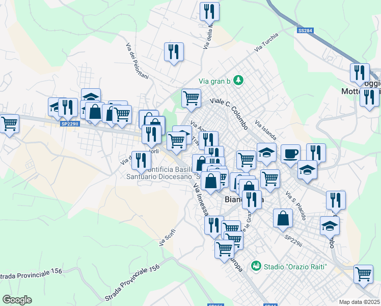map of restaurants, bars, coffee shops, grocery stores, and more near 1 Via Stissi in Biancavilla