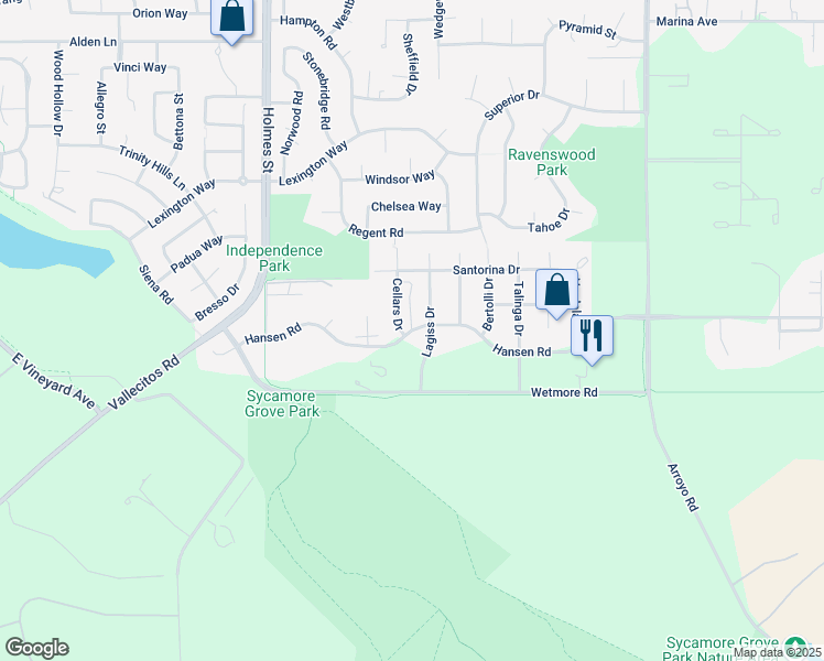 map of restaurants, bars, coffee shops, grocery stores, and more near 1286 Hansen Road in Livermore