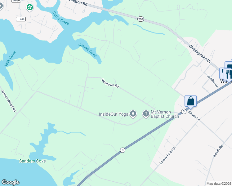 map of restaurants, bars, coffee shops, grocery stores, and more near 375 Newtown Road in White Stone