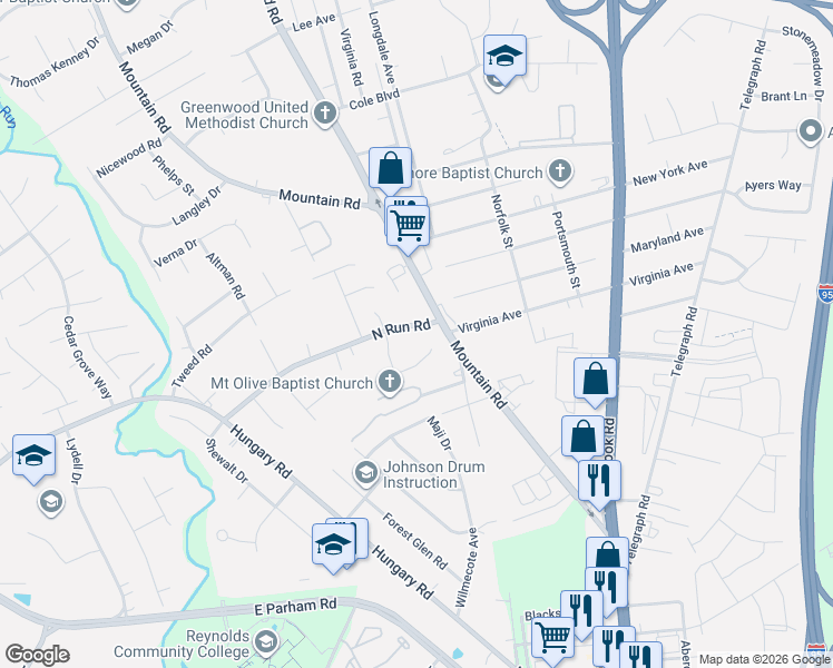 map of restaurants, bars, coffee shops, grocery stores, and more near 9717 North Run Road in Glen Allen