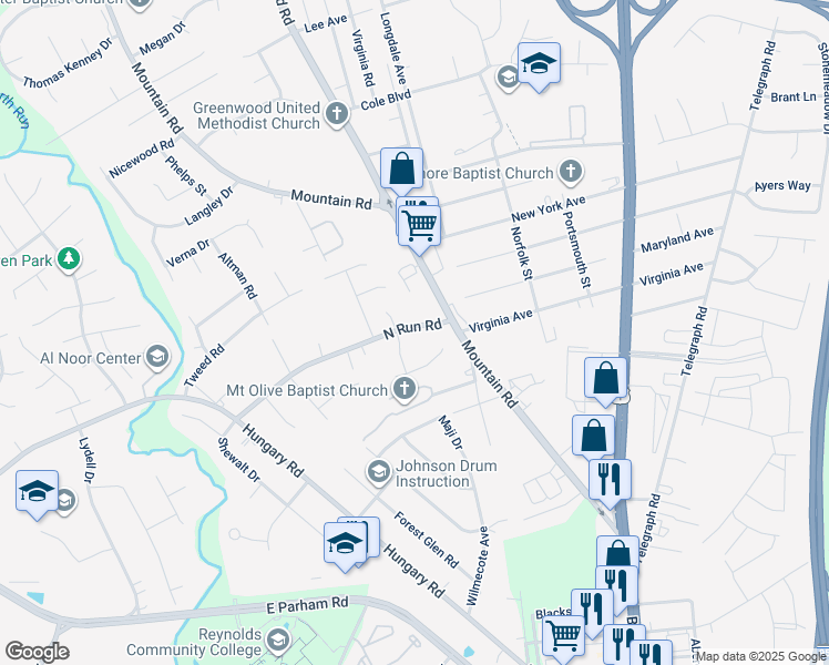 map of restaurants, bars, coffee shops, grocery stores, and more near 9709 North Run Road in Glen Allen