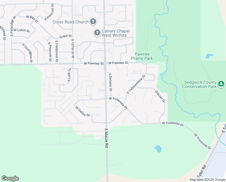 map of restaurants, bars, coffee shops, grocery stores, and more near 2542 South Denene Street in Wichita