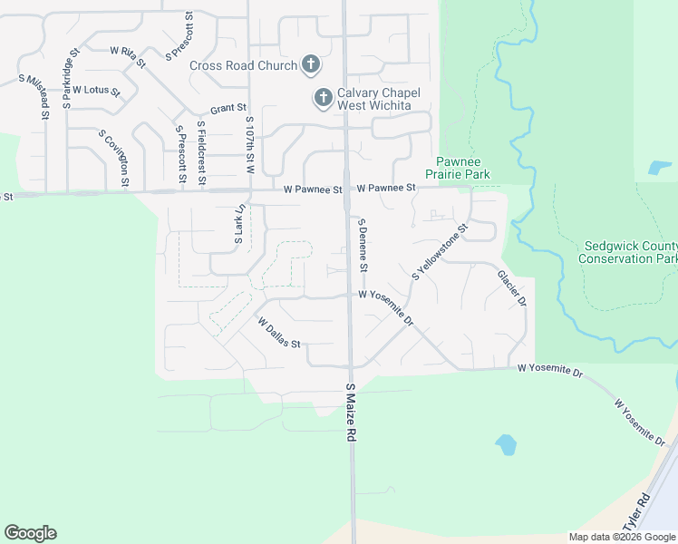 map of restaurants, bars, coffee shops, grocery stores, and more near 2549 South Maize Court in Wichita