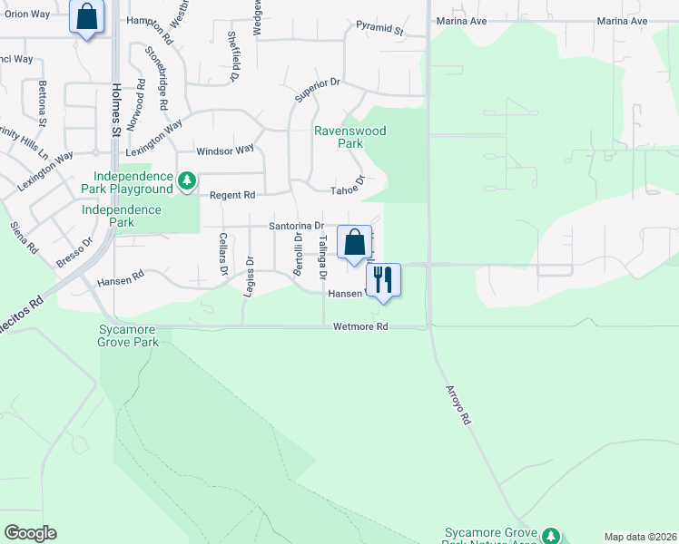 map of restaurants, bars, coffee shops, grocery stores, and more near 3075 Olivoro Court in Livermore