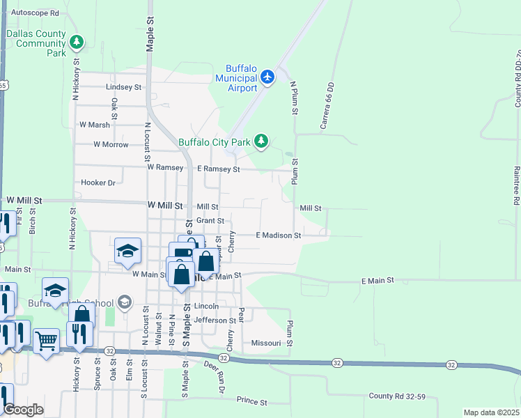 map of restaurants, bars, coffee shops, grocery stores, and more near 413 Redbud Lane in Buffalo