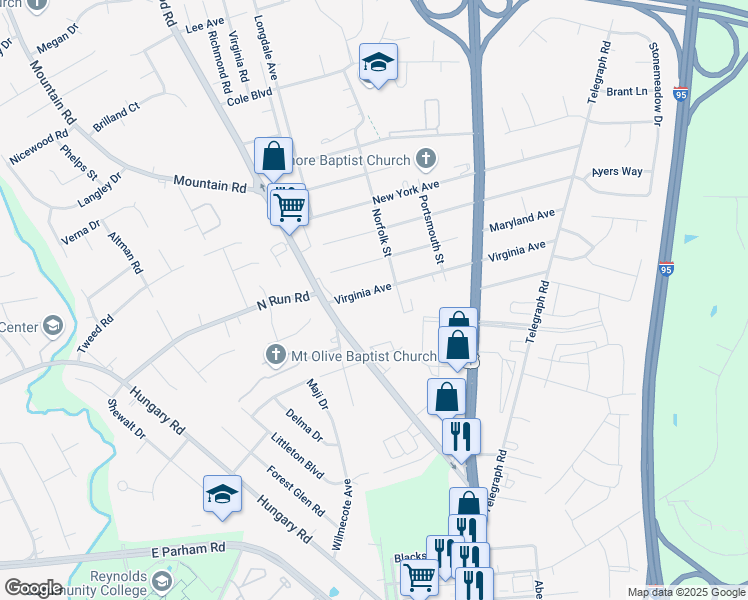 map of restaurants, bars, coffee shops, grocery stores, and more near 1454 Mountain Road in Glen Allen