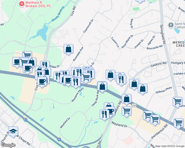 map of restaurants, bars, coffee shops, grocery stores, and more near 4015 Bush Lake Way in Glen Allen