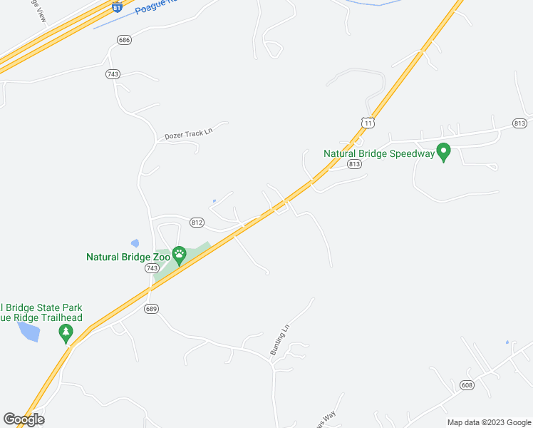map of restaurants, bars, coffee shops, grocery stores, and more near 5615 South Lee Highway in Natural Bridge