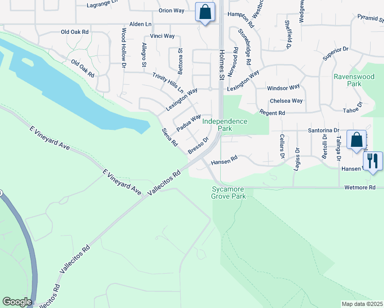 map of restaurants, bars, coffee shops, grocery stores, and more near 3080 Bresso Drive in Livermore