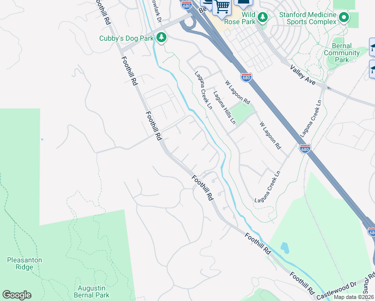 map of restaurants, bars, coffee shops, grocery stores, and more near 7950 Riviera Court in Pleasanton