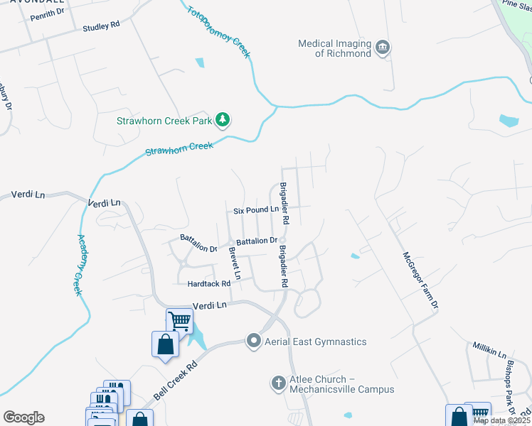 map of restaurants, bars, coffee shops, grocery stores, and more near 9063 Salient Lane in Mechanicsville