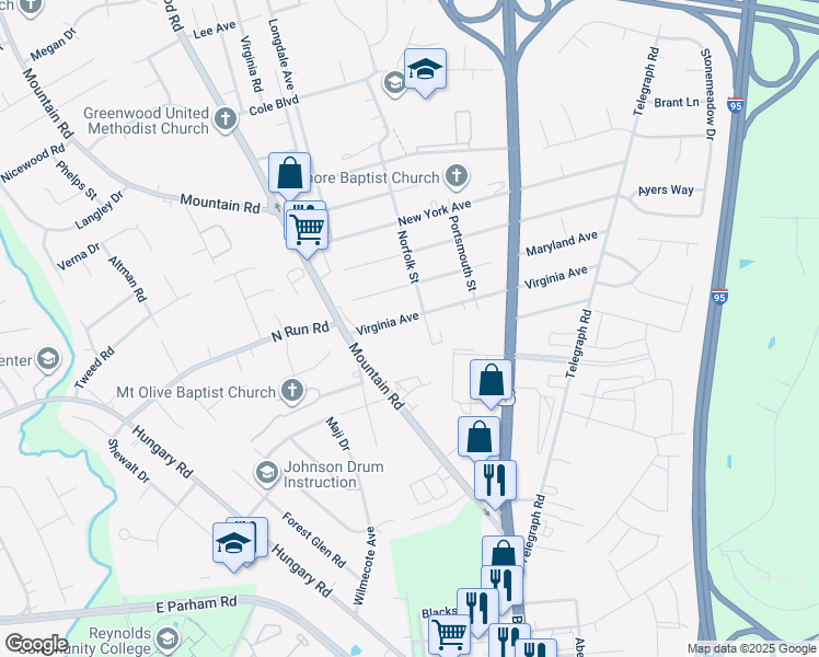 map of restaurants, bars, coffee shops, grocery stores, and more near 1407 Virginia Avenue in Glen Allen