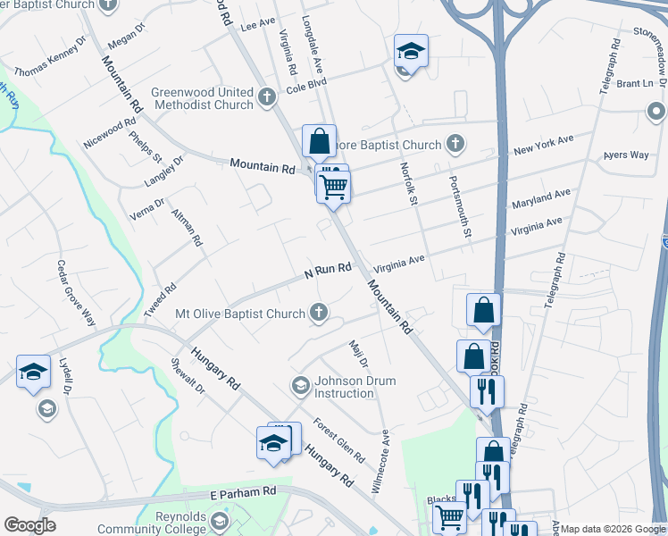map of restaurants, bars, coffee shops, grocery stores, and more near 9717 North Run Road in Glen Allen