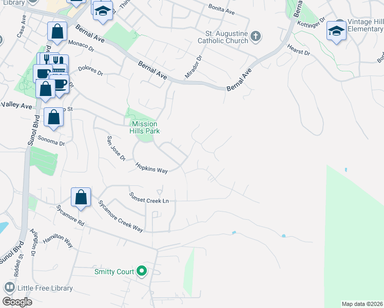map of restaurants, bars, coffee shops, grocery stores, and more near 1149 Hopkins Way in Pleasanton