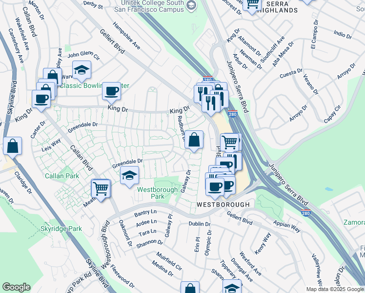 map of restaurants, bars, coffee shops, grocery stores, and more near in South San Francisco