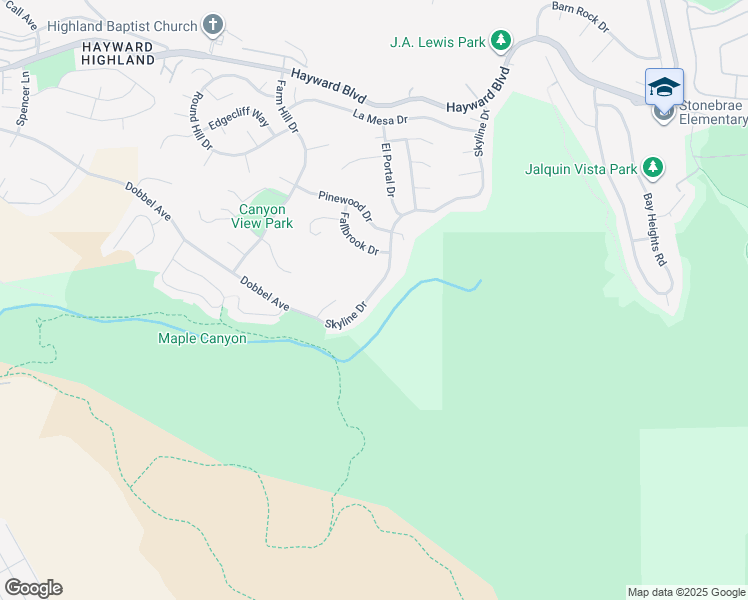 map of restaurants, bars, coffee shops, grocery stores, and more near 3483 Skyline Drive in Hayward