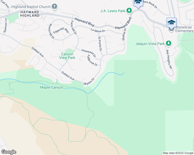map of restaurants, bars, coffee shops, grocery stores, and more near 3483 Skyline Drive in Hayward