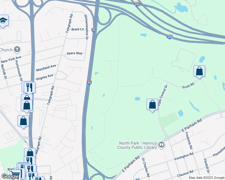 map of restaurants, bars, coffee shops, grocery stores, and more near 610 Scott Road in Richmond