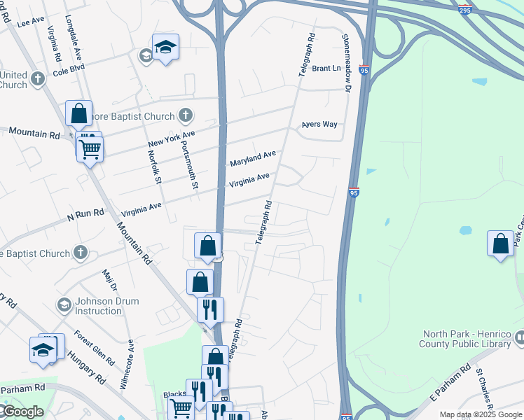 map of restaurants, bars, coffee shops, grocery stores, and more near 9010 Telegraph Road in Glen Allen