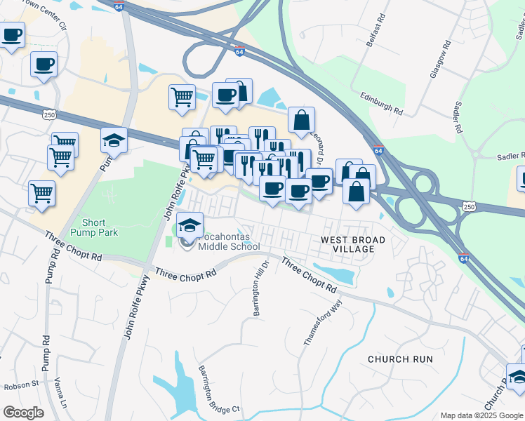 map of restaurants, bars, coffee shops, grocery stores, and more near 3930 Wild Goose Lane in Glen Allen