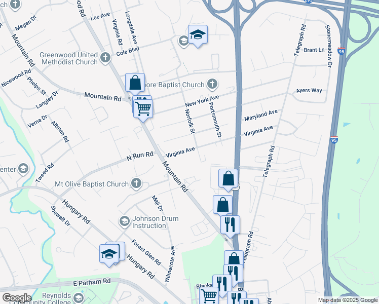 map of restaurants, bars, coffee shops, grocery stores, and more near 1407 Virginia Avenue in Glen Allen