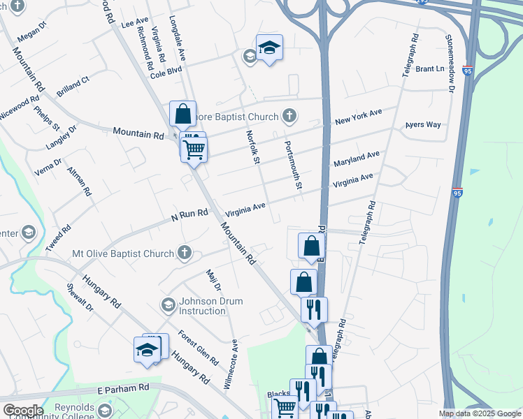 map of restaurants, bars, coffee shops, grocery stores, and more near 1405 Virginia Avenue in Glen Allen