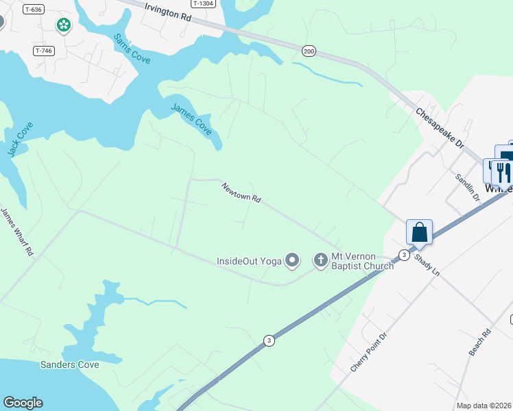 map of restaurants, bars, coffee shops, grocery stores, and more near 375 Newtown Road in White Stone