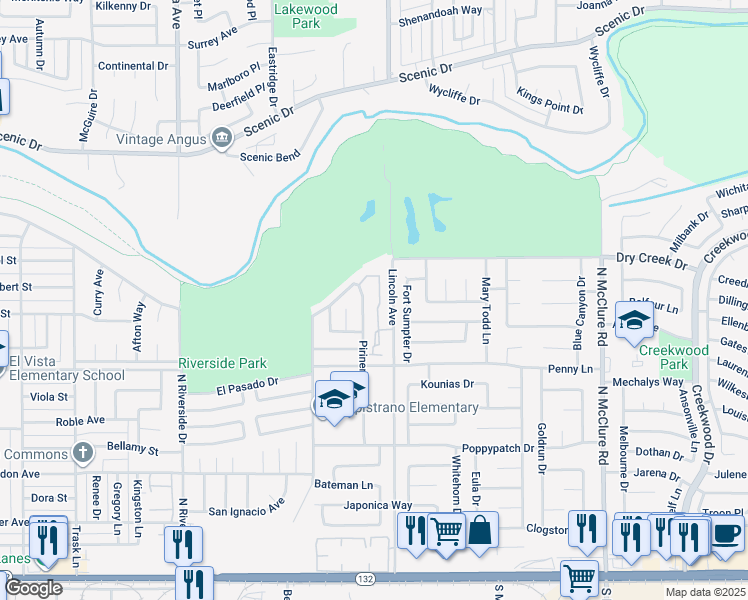 map of restaurants, bars, coffee shops, grocery stores, and more near 541 Pirinen Lane in Modesto