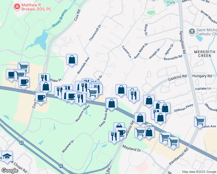 map of restaurants, bars, coffee shops, grocery stores, and more near 4015 Bush Lake Way in Glen Allen