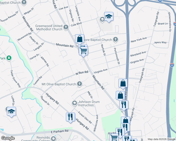 map of restaurants, bars, coffee shops, grocery stores, and more near 9717 North Run Road in Glen Allen