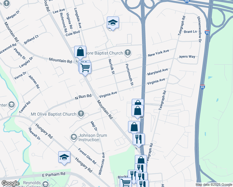 map of restaurants, bars, coffee shops, grocery stores, and more near 1405 Virginia Avenue in Glen Allen