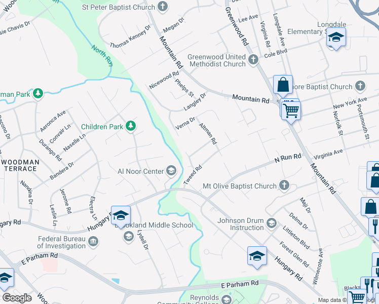 map of restaurants, bars, coffee shops, grocery stores, and more near 9000 Prince Road in Richmond