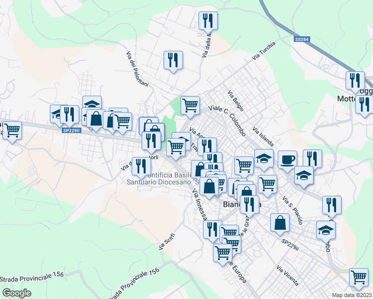 map of restaurants, bars, coffee shops, grocery stores, and more near 1 Via Stissi in Biancavilla