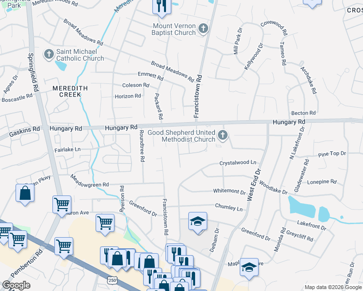 map of restaurants, bars, coffee shops, grocery stores, and more near 4124 English Holly Circle in Richmond