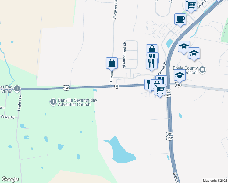 map of restaurants, bars, coffee shops, grocery stores, and more near 634 Ben Ali Drive in Danville