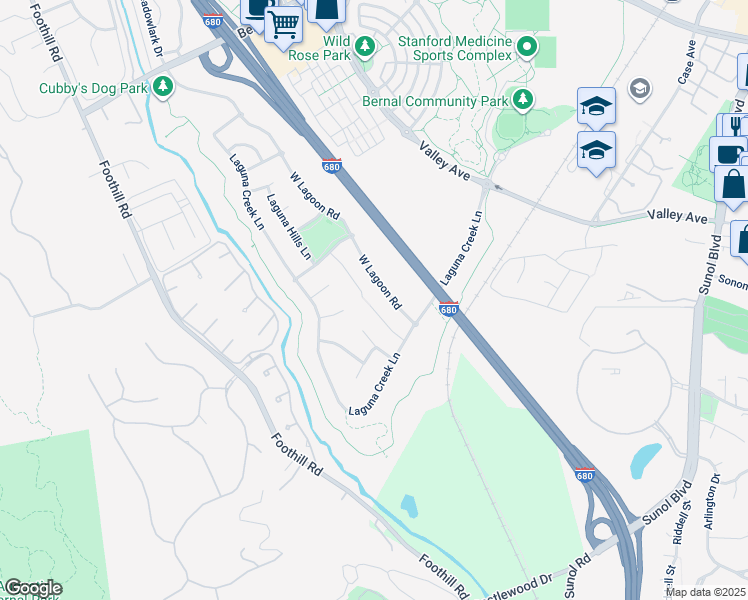 map of restaurants, bars, coffee shops, grocery stores, and more near 1139 Deer Creek Court in Pleasanton