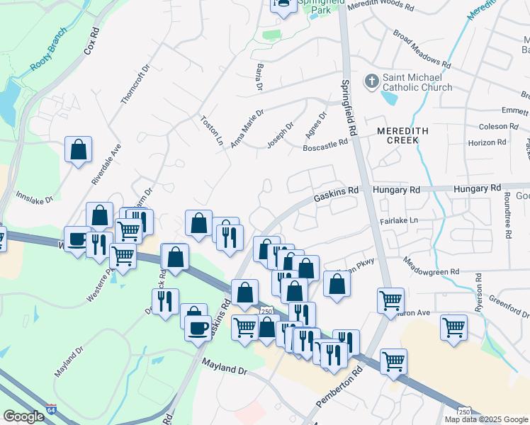 map of restaurants, bars, coffee shops, grocery stores, and more near 4096 Coal Spring Lane in Glen Allen
