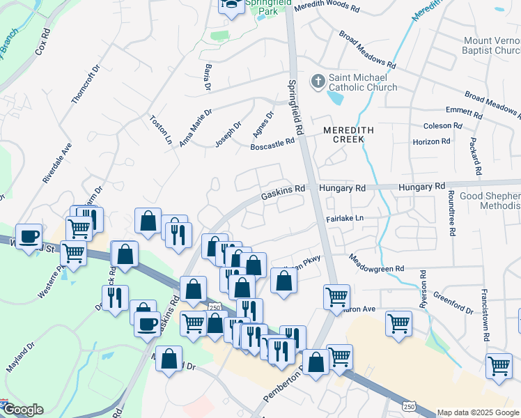 map of restaurants, bars, coffee shops, grocery stores, and more near 4119 Whitford Circle in Glen Allen