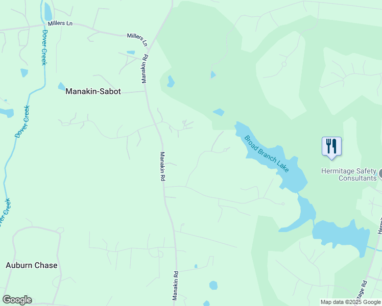 map of restaurants, bars, coffee shops, grocery stores, and more near 6 Deer Run Road in Manakin-Sabot