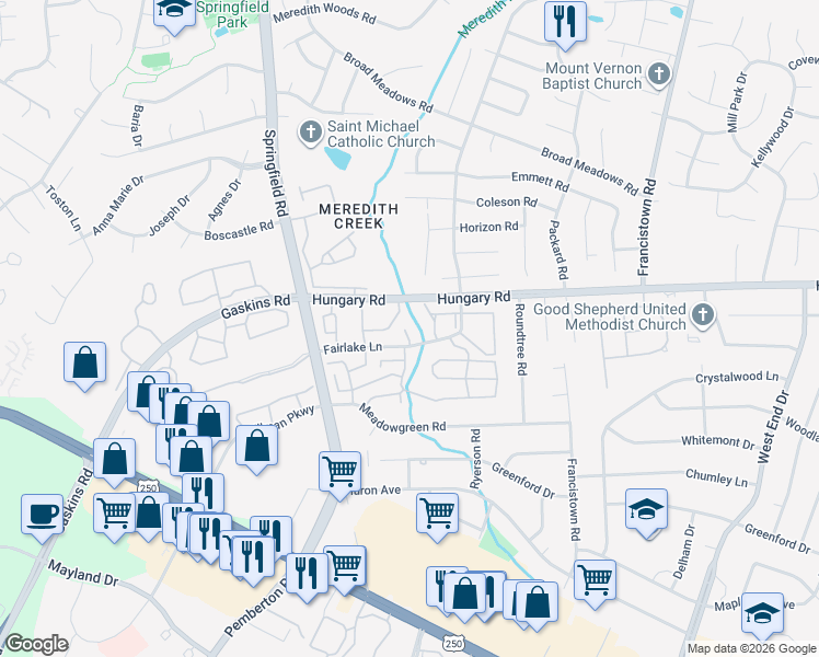 map of restaurants, bars, coffee shops, grocery stores, and more near 9471 Greenhill Court in Richmond