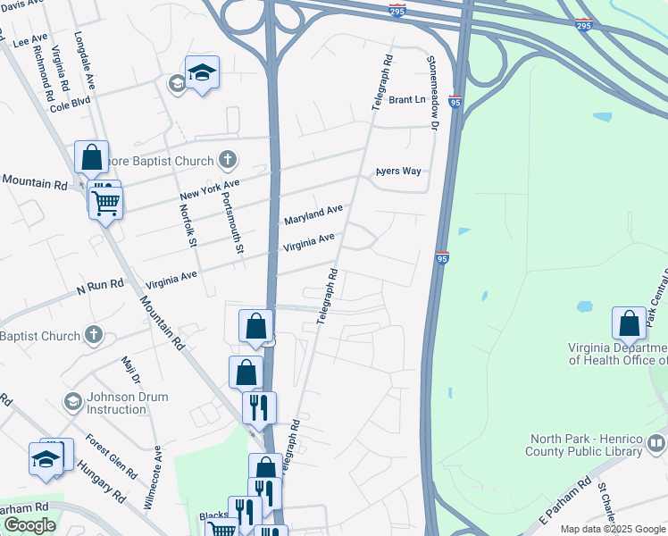 map of restaurants, bars, coffee shops, grocery stores, and more near 1100 Georgia Avenue in Glen Allen