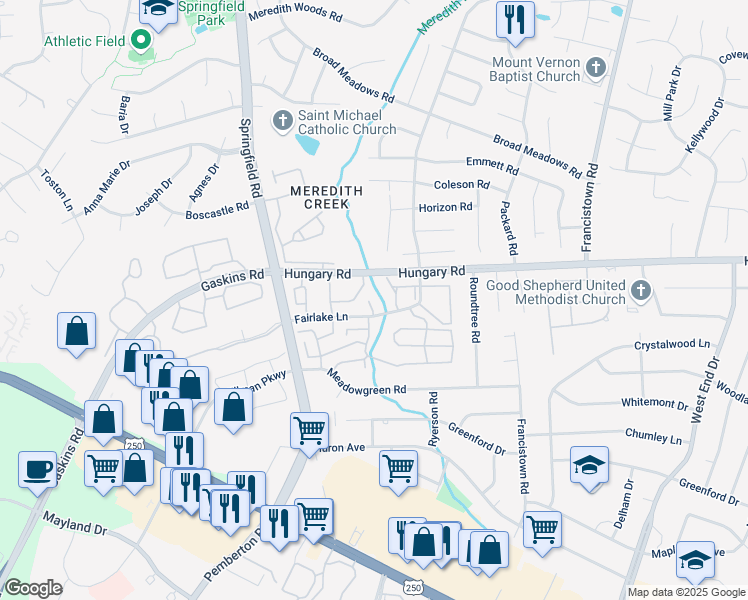 map of restaurants, bars, coffee shops, grocery stores, and more near 9413 Poppy Court in Henrico
