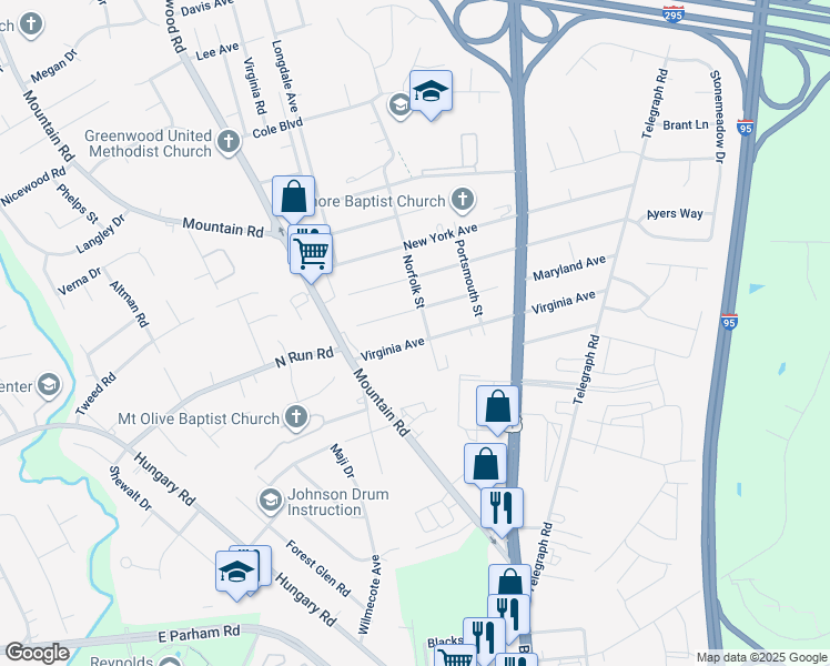 map of restaurants, bars, coffee shops, grocery stores, and more near 1404 Virginia Ave in Glen Allen