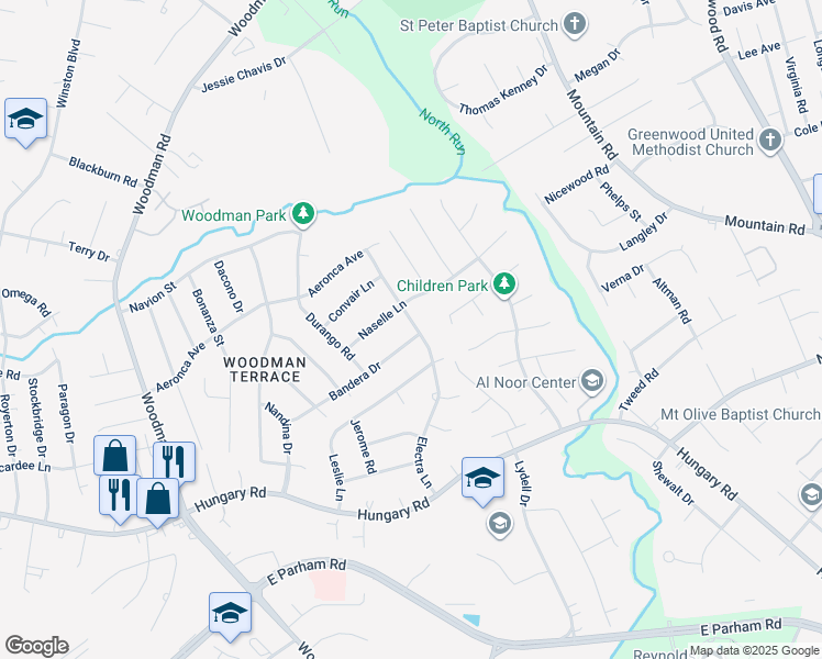 map of restaurants, bars, coffee shops, grocery stores, and more near 1800 Bandera Drive in Richmond