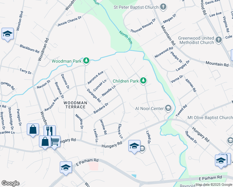 map of restaurants, bars, coffee shops, grocery stores, and more near 1800 Bandera Drive in Richmond